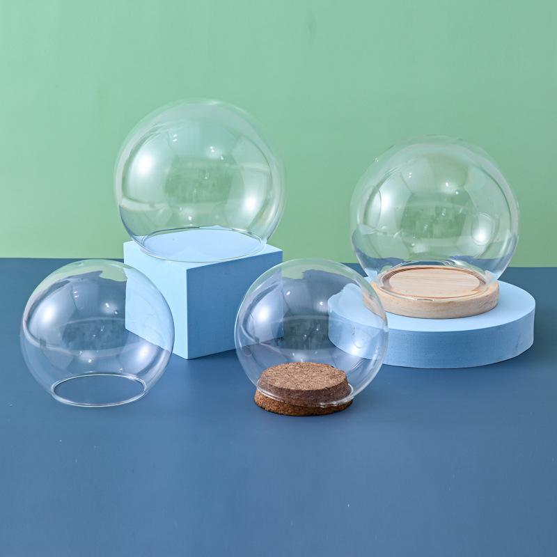 Baking cake spherical glass cover eternal flower round dust cover led lampshade cork glass bottle factory wholesale