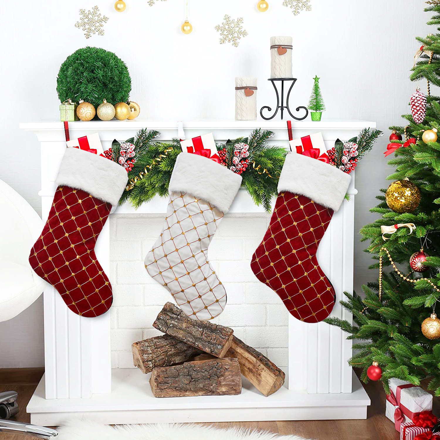 2023 New Prellis Christmas Stocking Golden Sequins Candy Bag Christmas Tree Hanging Stocking Holiday Gift Bag