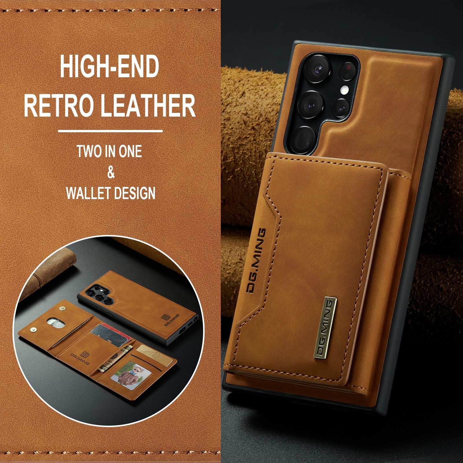 M2 for Samsung S23 Ultra Triple Magnetic Card Case S22 Ultra Retro Wallet Phone Case_voghion.com