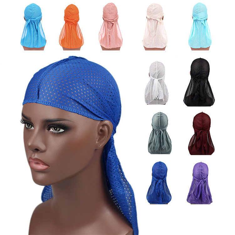 Amazon hot sale mesh monochrome long tail pirate hat hip hop cloak mesh durag