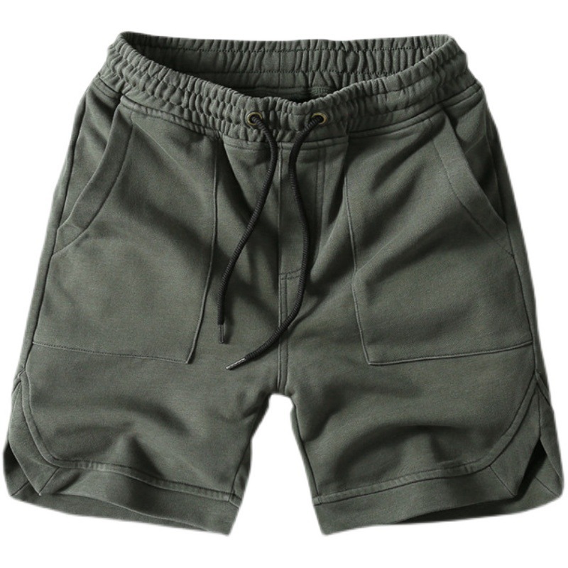American Style Casual Washed Tooling Shorts 2024 Summer Trendy Student Solid Color Sweat Pants Retro Men's Five-point Pants