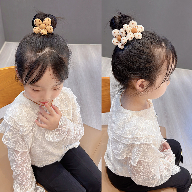 New Children's Milk Curry Color Hair Rope Fabric Flower Hair Rope Girls' Hair Band Hair Accessories for Girls