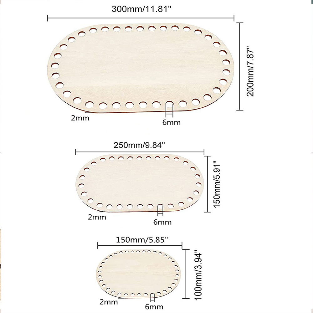 Wooden basket bottom oval blank solid crochet knitting basket 3 piece set DIY basket knitting supplies