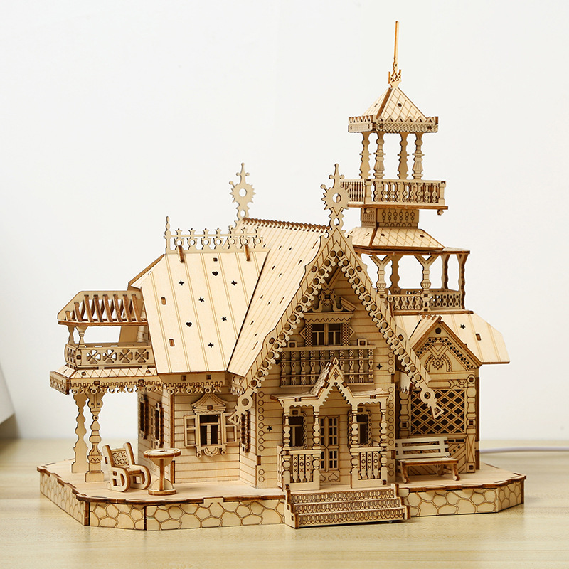 越境新品3d立体パズル木製玩具益智盛り合わせ玩具diy創意レトロ別荘
