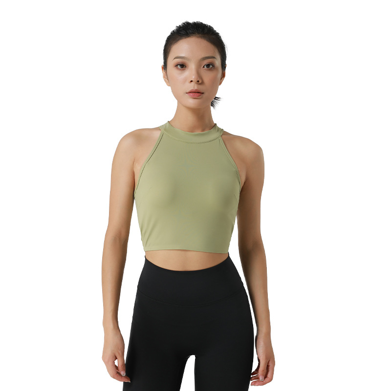 Summer Outer Wear Tight Yoga Vest Top Sports Bra Fitness Shock-resistant Sleeveless Halter Yoga Clothing Women