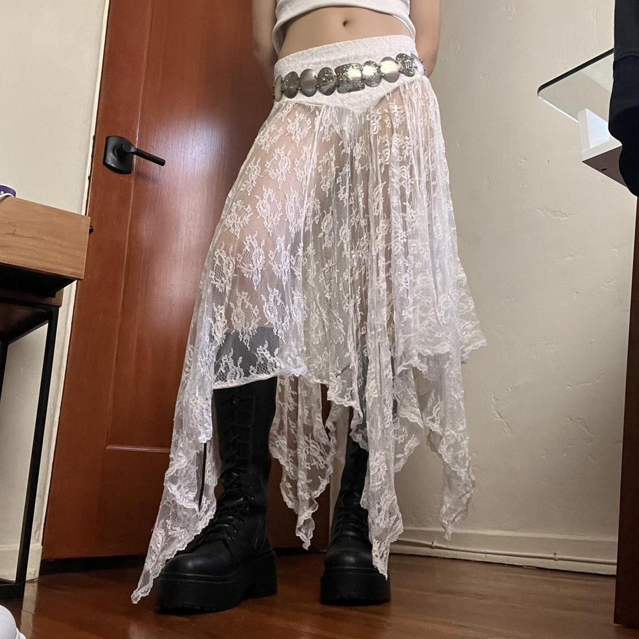 Asymmetrical Design Girl's Gentle Style Skirt Summer New Style Lace Stitching Flower Decorative Distinctive Skirt