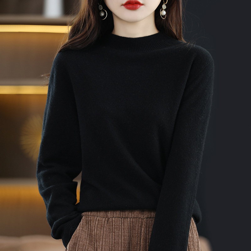 Autumn and Winter New Cashmere Sweater Women's Half-turtleneck Short Thickened Base Sweater Pullover Loose Wool Sweater