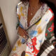 Europe and the United States cross-border 2025 new independent station AliExpress fashion personality printed Macaron linen long sleeve shirt suit