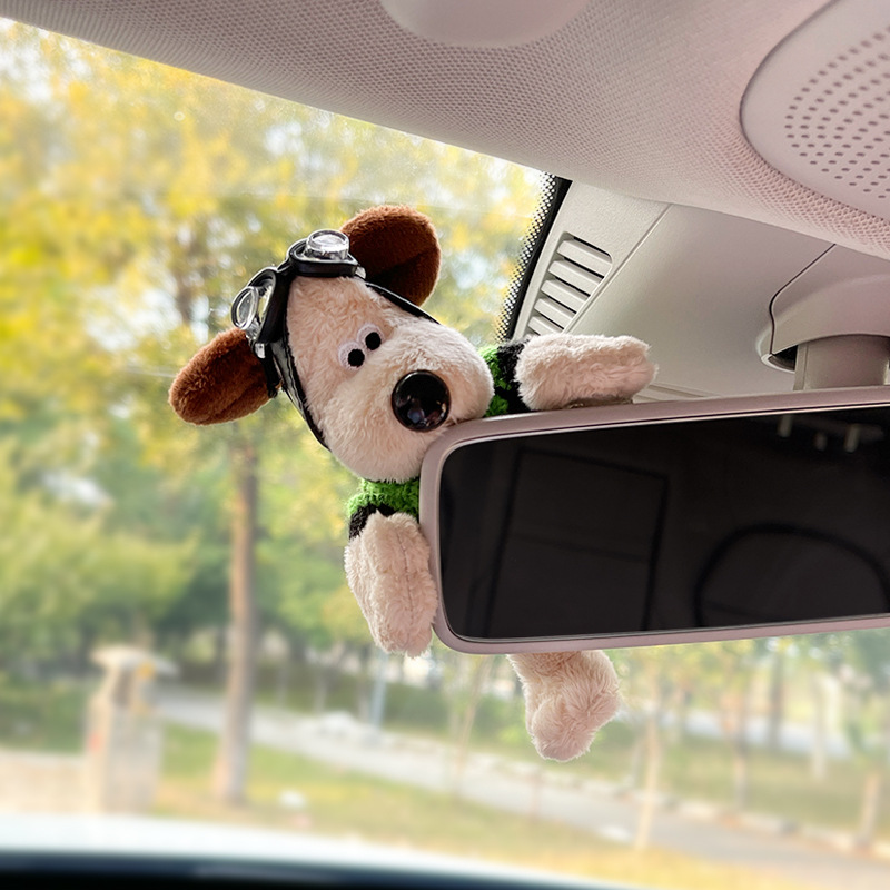 Cute dog repair rearview mirror decoration lying doll car decoration central control screen car doll car interior accessories female