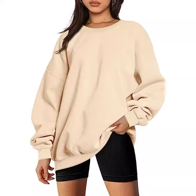 2023 Amazon Women's European and American Cross-border Women's Oversized Loose Sweater Sports Long Sleeve Round Neck Pullover Top