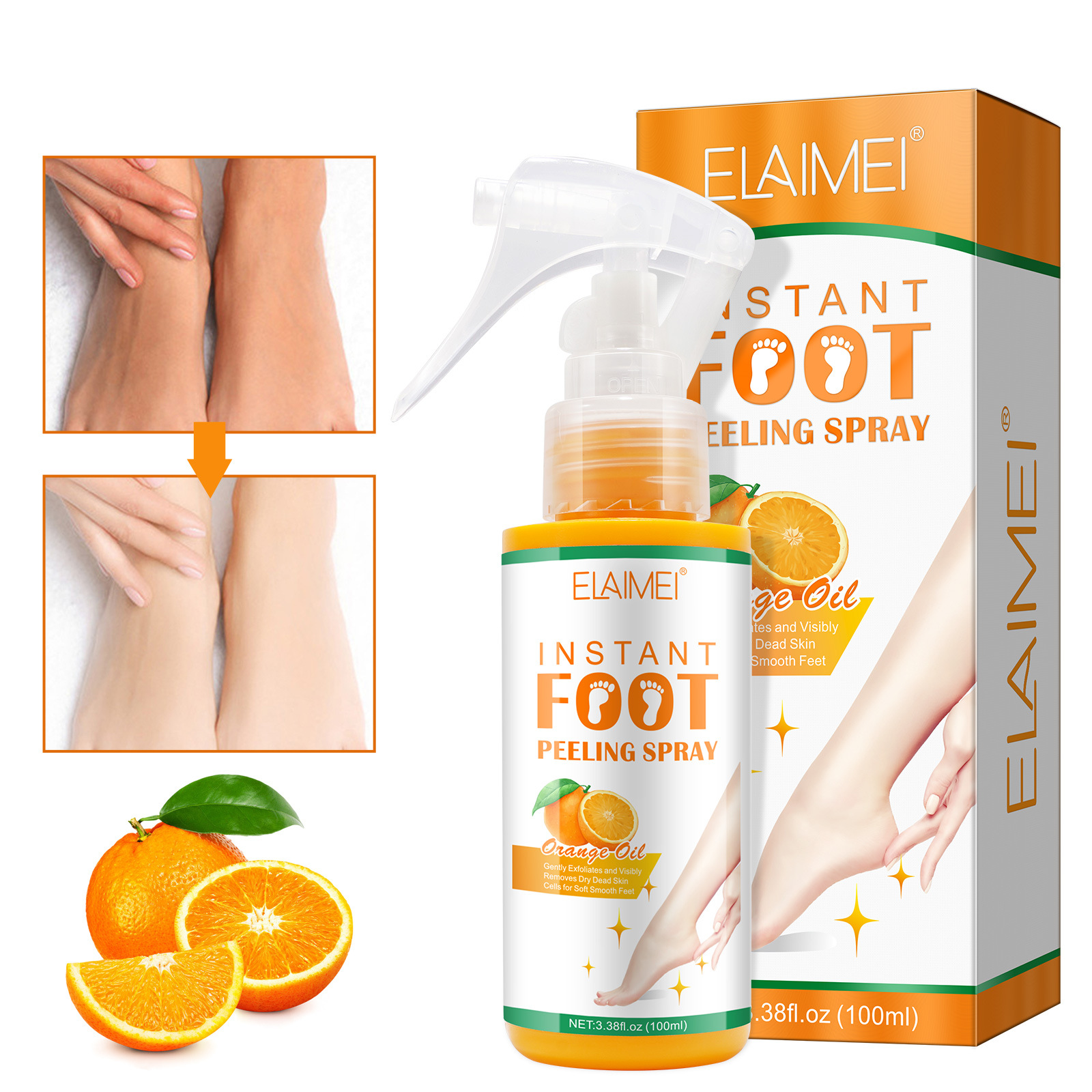 Elamei Foot Exfoliating Spray Gentle Exfoliating Dead Skin Bacteriostatic Cleansing Deodorant Calluses 100ml