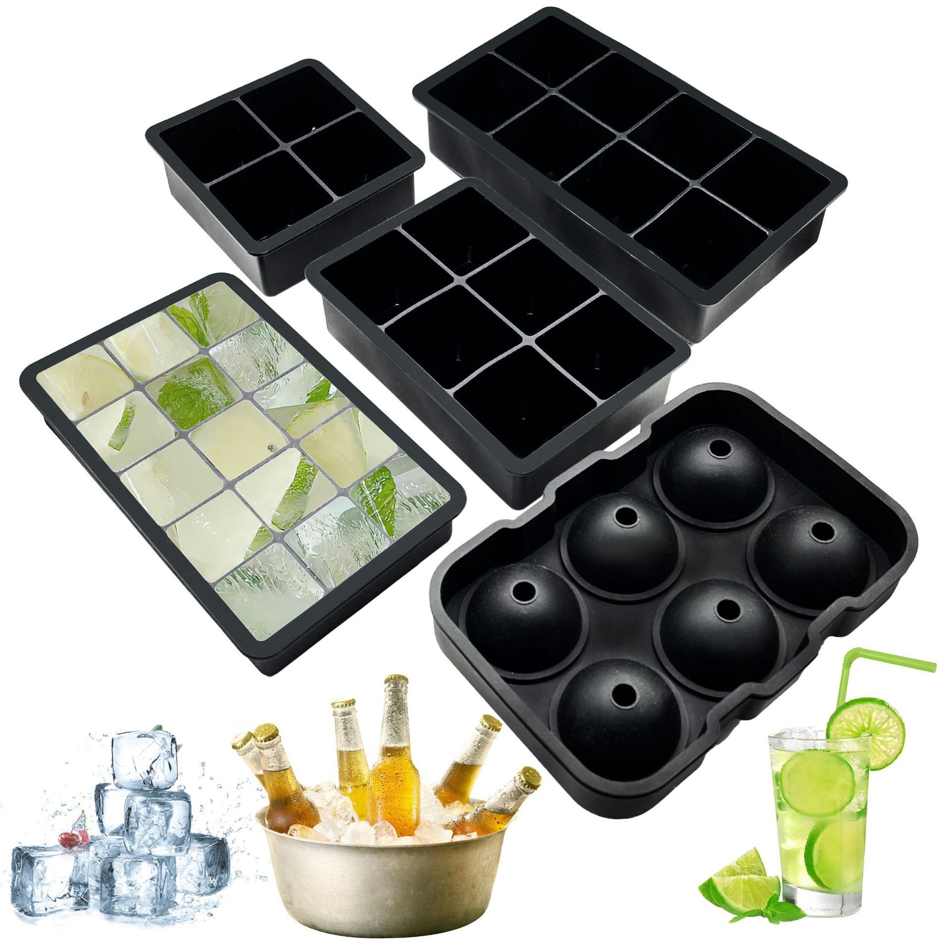 Factory wholesale black silicone ice cube ice hockey mold with lid ice box FDA cross border food grade silicone ice cube