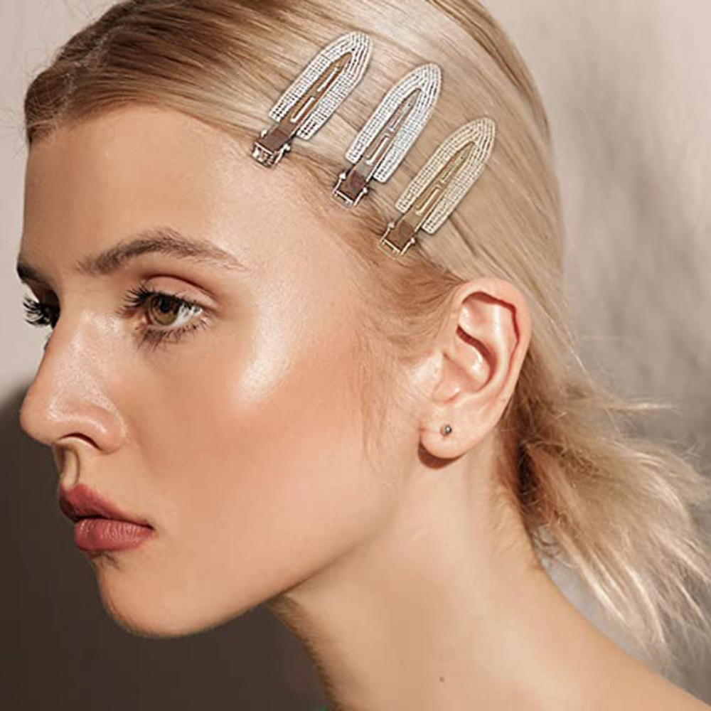 Metal Diamond Seamless Hairpin Female European and American Rhinestone Bangs Duckbill Clip Hairdressing Stylist Positioning Leaf Hairpin