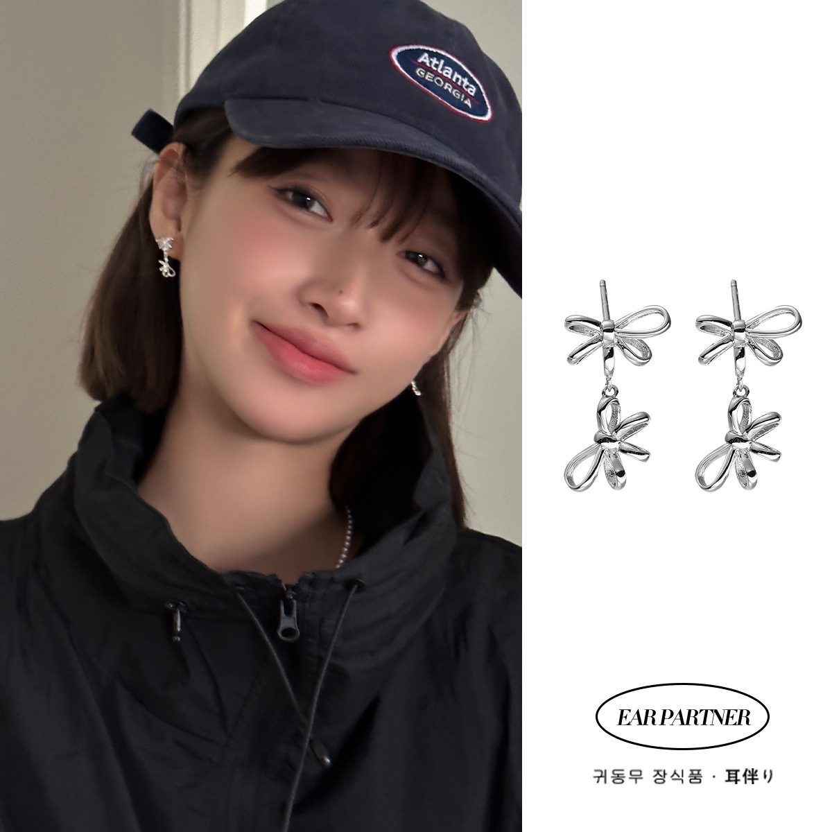 925銀針雙蝴蝶結耳釘女精緻小眾高級感耳飾百搭時尚休閒耳環飾品
