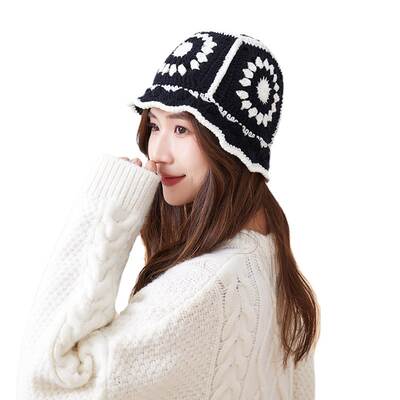 Korean ins New Handmade Knitted Hat Fisherman's Hat Wool Hat Vintage Hollow Thin Breathable Basin Hat for Women