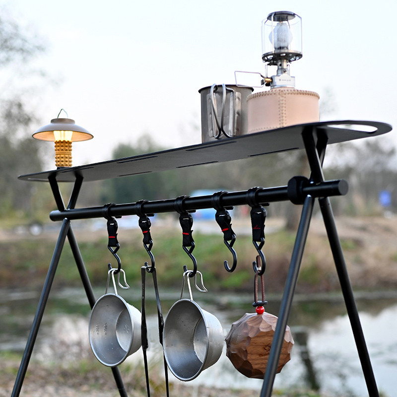Camping Outdoor Storage Rack Aluminum Alloy Triangle Storage Rack Tactical Storage Table Folding Portable Camping Tableware Hanging