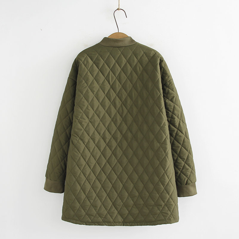 Autumn and winter plus fertilizer to increase 200kg baseball cotton-padded women's round neck nylon loose casual long thin cotton-padded 215