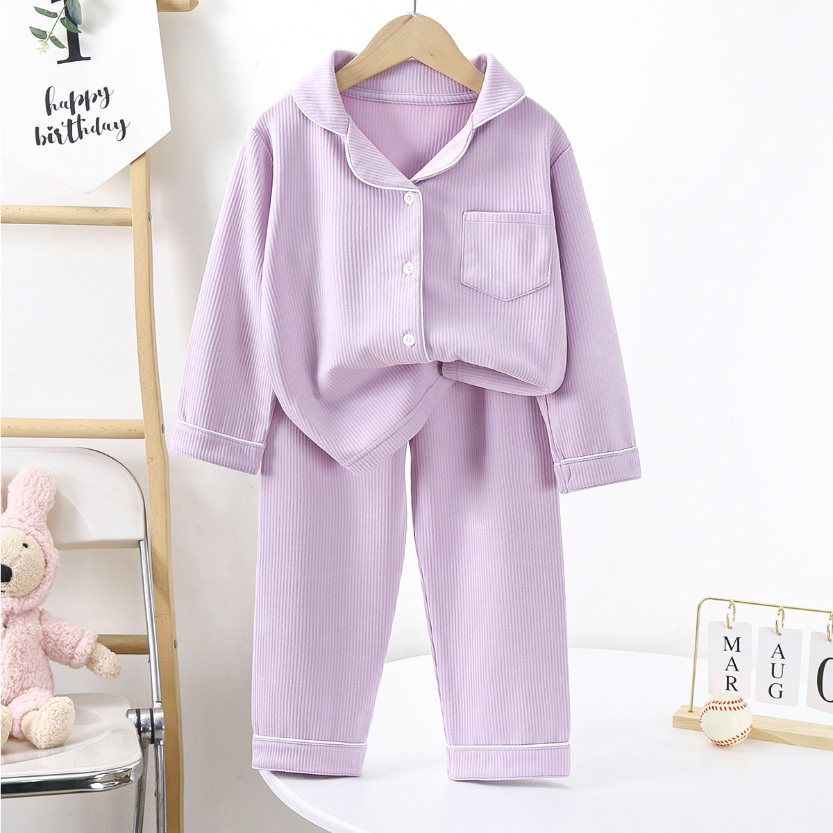 New Velvet Children's Pajamas Baby Boys and Girls Cardigan Autumn and Winter Long Sleeve Two-Piece Set Boys and Girls Autumn and Winter Home Clothes