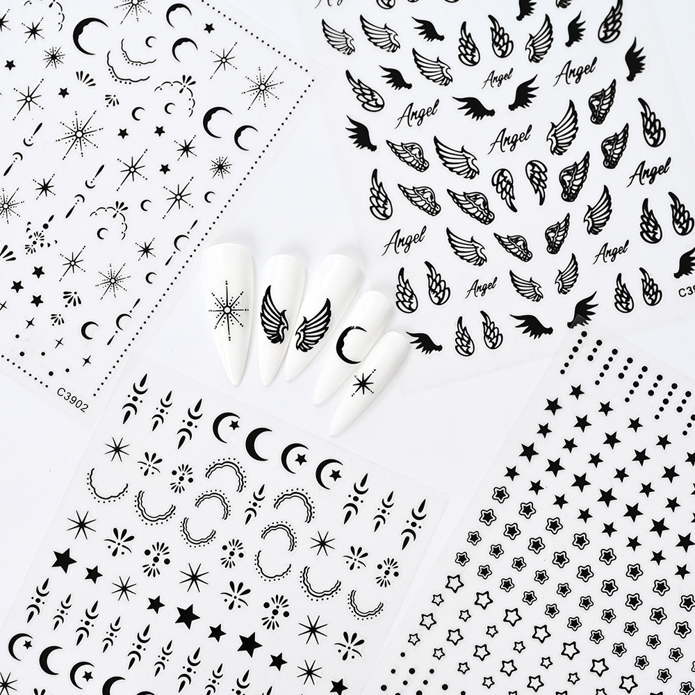 Cross-border Hot-selling Star Moon Nail Art Stickers Star Moon Wings Feather Pattern Adhesive Self-adhesive Nail Decorative Decal