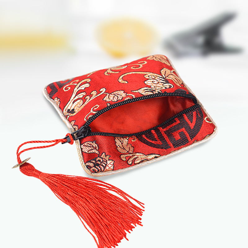 Vintage zipper bag jewelry bag handmade jewelry embroidery Double Brocade ring necklace earrings play storage bag