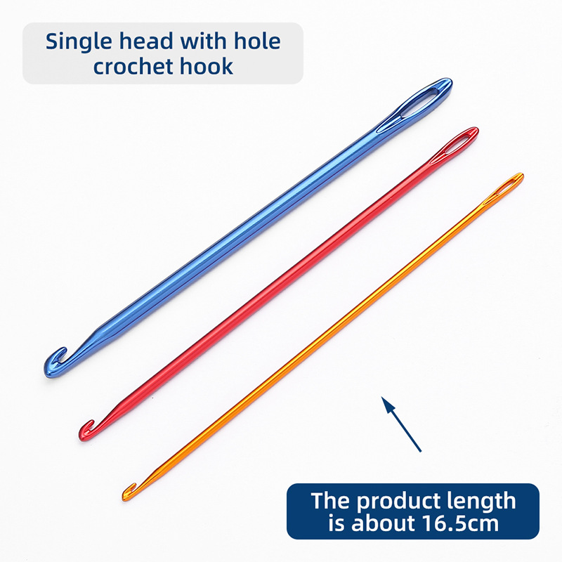 Factory direct single head aluminum crochet Afghanistan crochet with hole hand knitting diy tool metal sweater needle