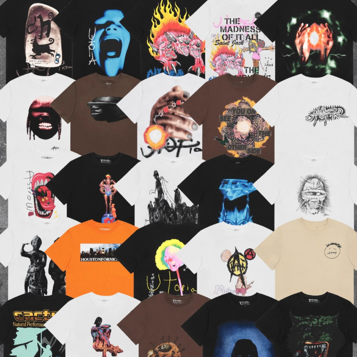 Travis Scott Cactus Jack Collection Skull Man Hiroshi Fujiwara United Printed Short Sleeve T-Shirt