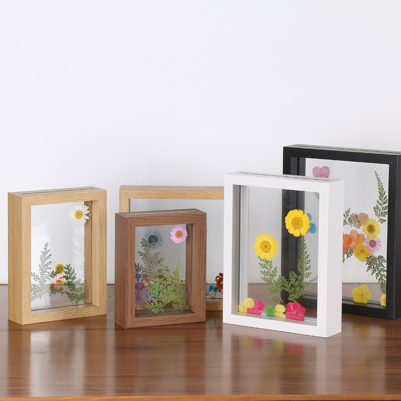 Creative wood double-sided transparent glass photo frame table wholesale plant leaves specimen frame A4 paper-cut diy picture frame