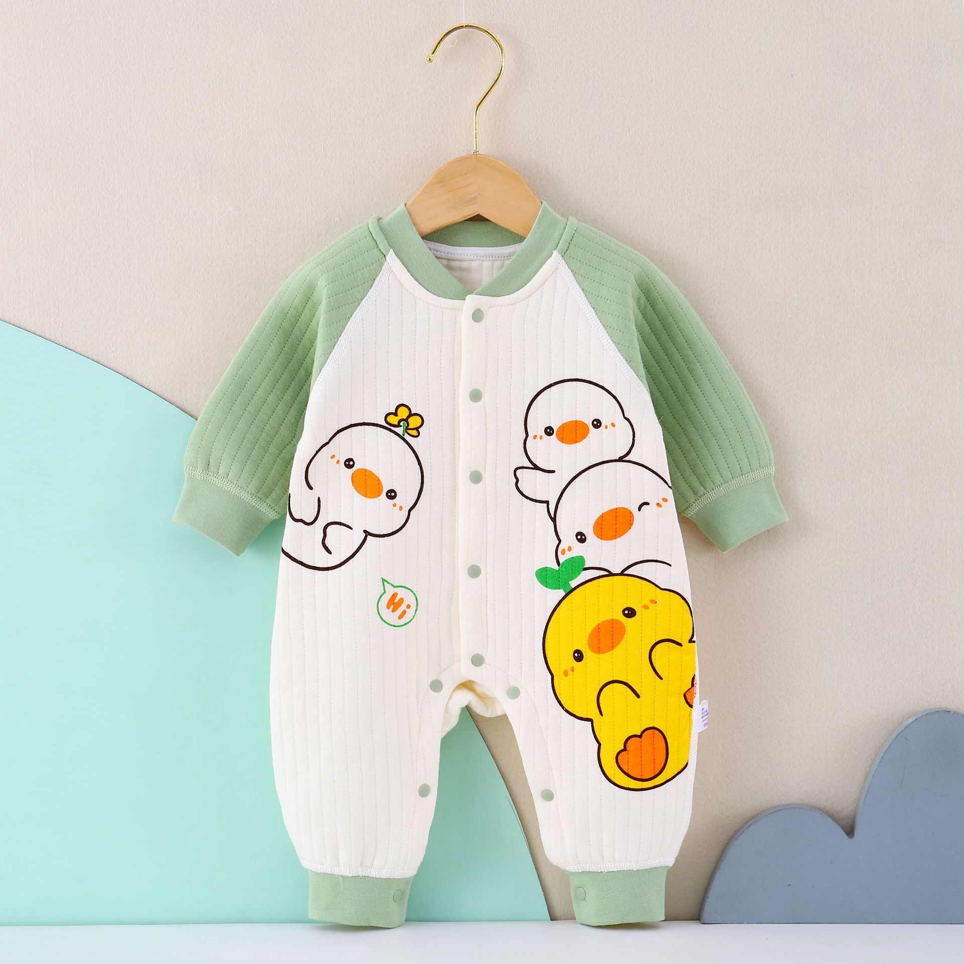 23 new infant cute three-layer warm jumpsuit autumn and winter comfortable male and female baby one-piece delivery romper