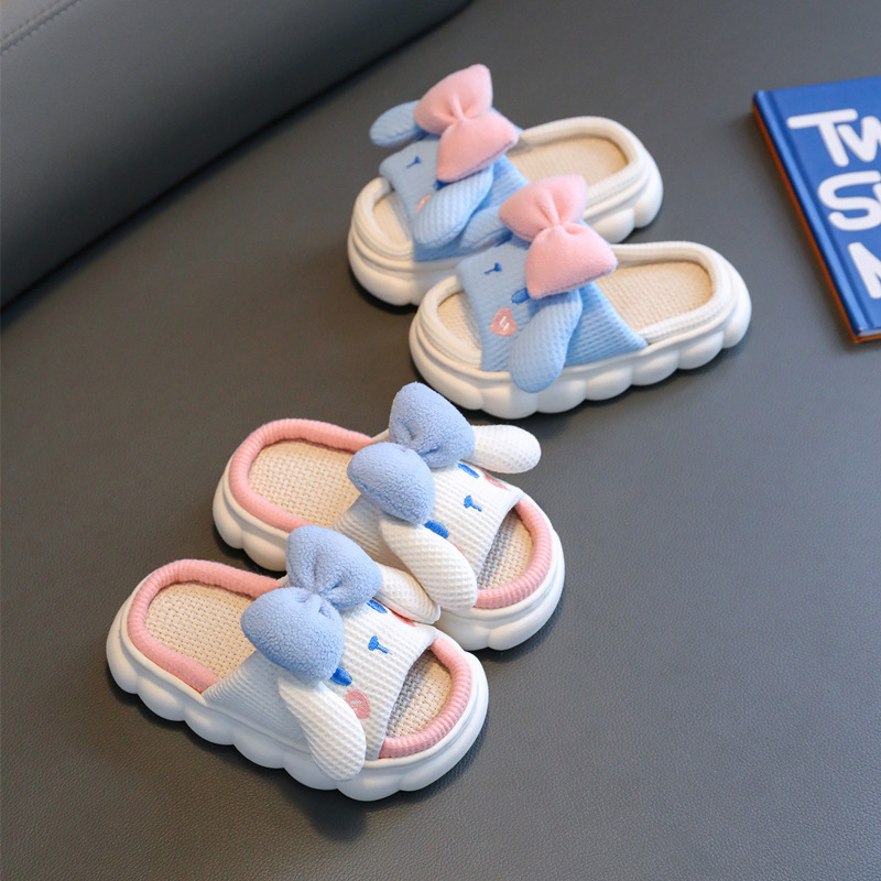 Spring and Autumn Children's linen slippers girls' indoor home non-slip soft bottom breathable parent-child baby Four Seasons cotton and linen slippers