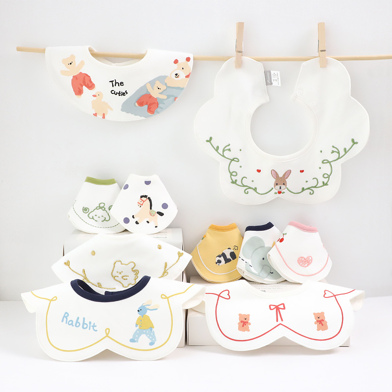 Baby bib baby cartoon embroidered waterproof bib newborn combed cotton bib children bib eating bib