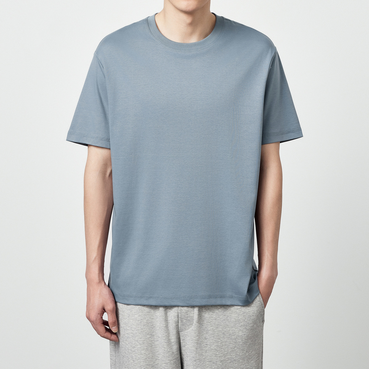 Mo Maike 50 long-staple cotton liquid ammonia short-sleeved men's 2025 summer new simple solid color crew neck T-shirt men's 71480.