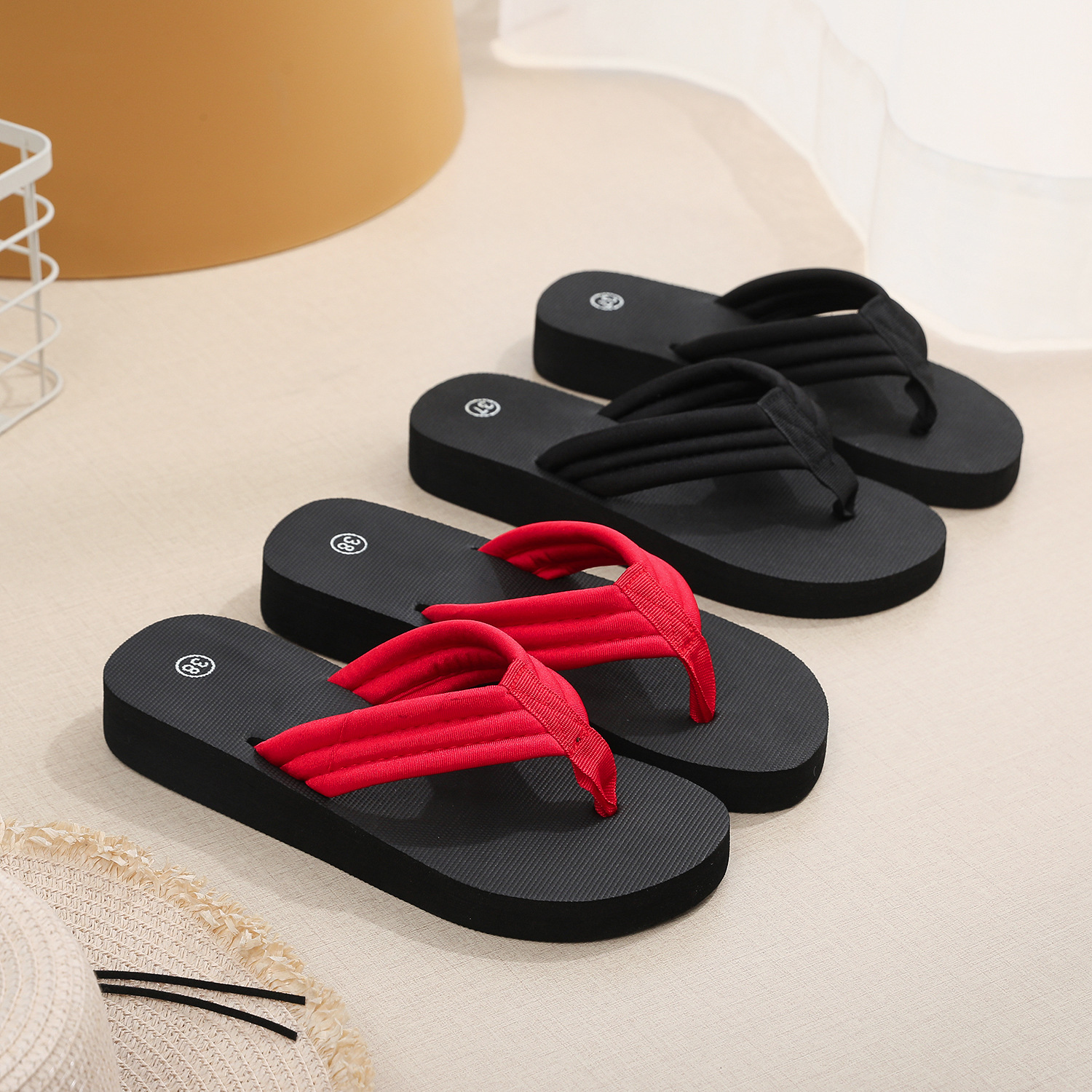 Summer New Sandals and Slippers Women's Large Size Flip-flops Wedge Sequin Slippers Beach Flip-Flops