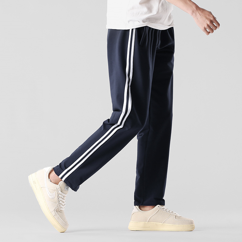 Pure Cotton School Uniform Pants Two Bars for Men and Women Students Purple Blue Breathable Thin Two Bars Loose Elastic Straight Pants
