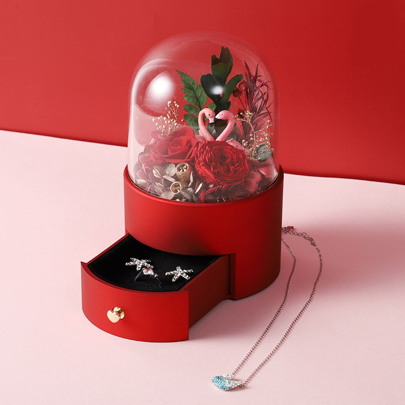 Valentine's Day Flamingo Immortal Flower Gift Box Couple's Watch Gift Box for Girlfriend Ring Pendant Packaging Jewelry Box