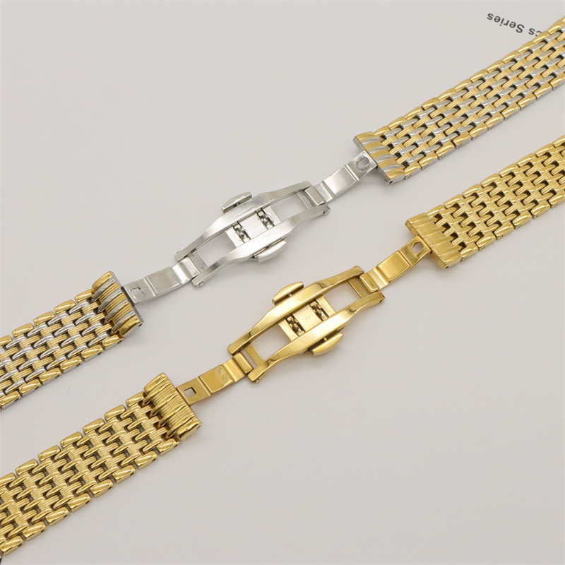 Stainless steel thin pressure line steel strap butterfly buckle solid nine-ball steel strap watch accessories men's and women's bracelet 12-2