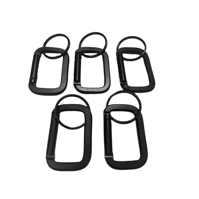 Spot wholesale rectangular mountaineering buckle aluminum alloy runway buckle with key ring square buckle black square buckle
