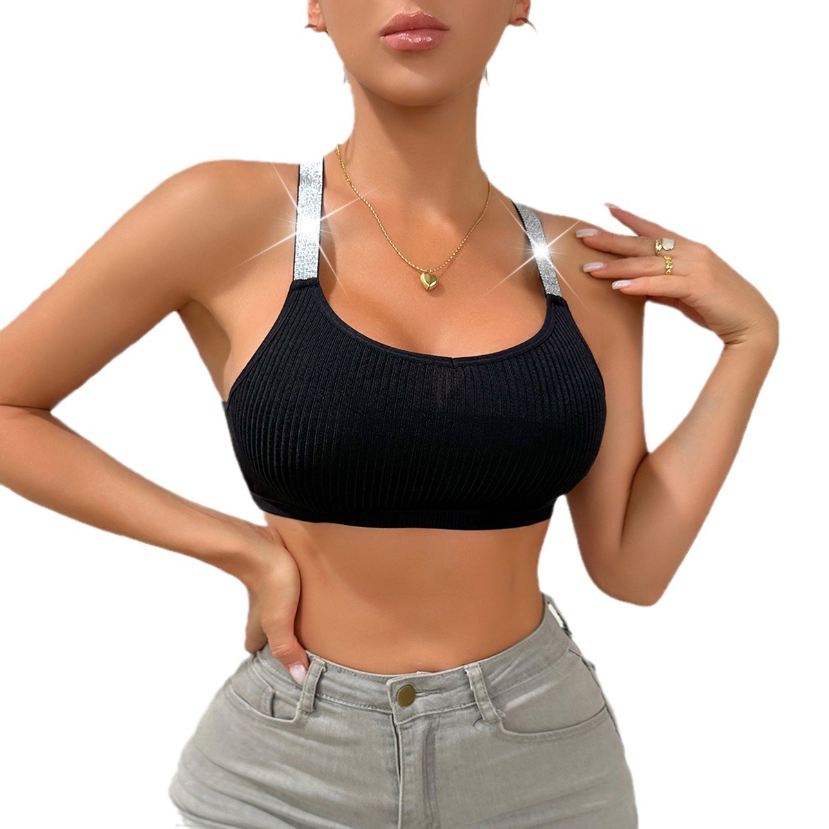European and American Bra Amazon Small Vest Underwear Short Navel-exposed Spice Girls Women's Sling Top Outer Wear Slim-fit Cross-border