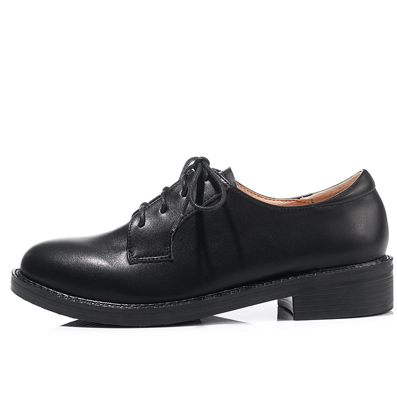 Lace-up British Style Loafers 2024 New Brock Small Leather Shoes Women's Round Head Soft Leather Thick Heel Casual Single-layer Shoes for Women