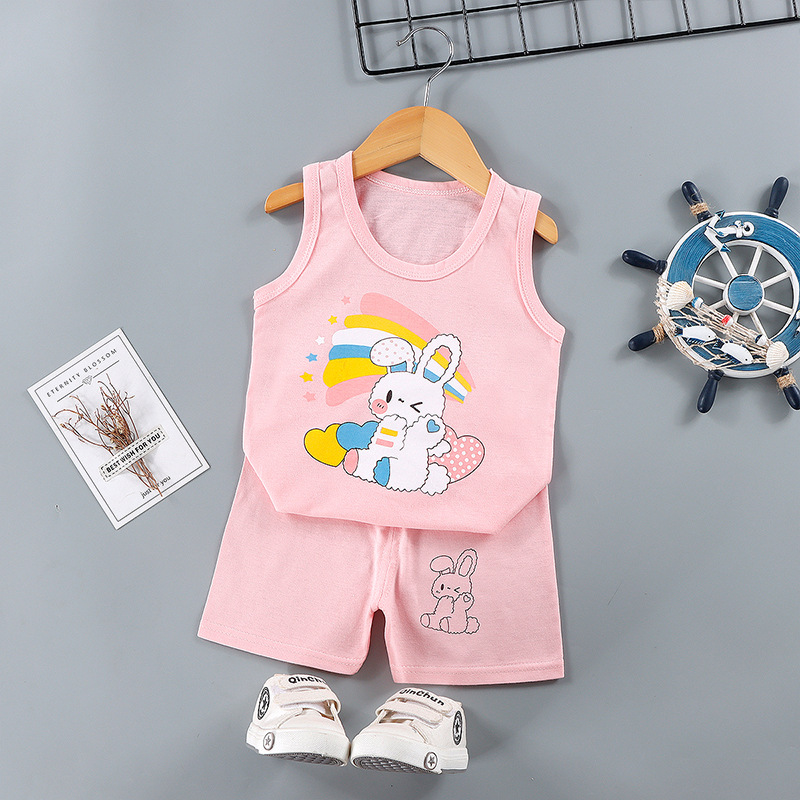 2022 New Children's Vest Summer Set Boys and Girls Shorts Sleeveless Top Baby Pajamas Korean Children's Clothing