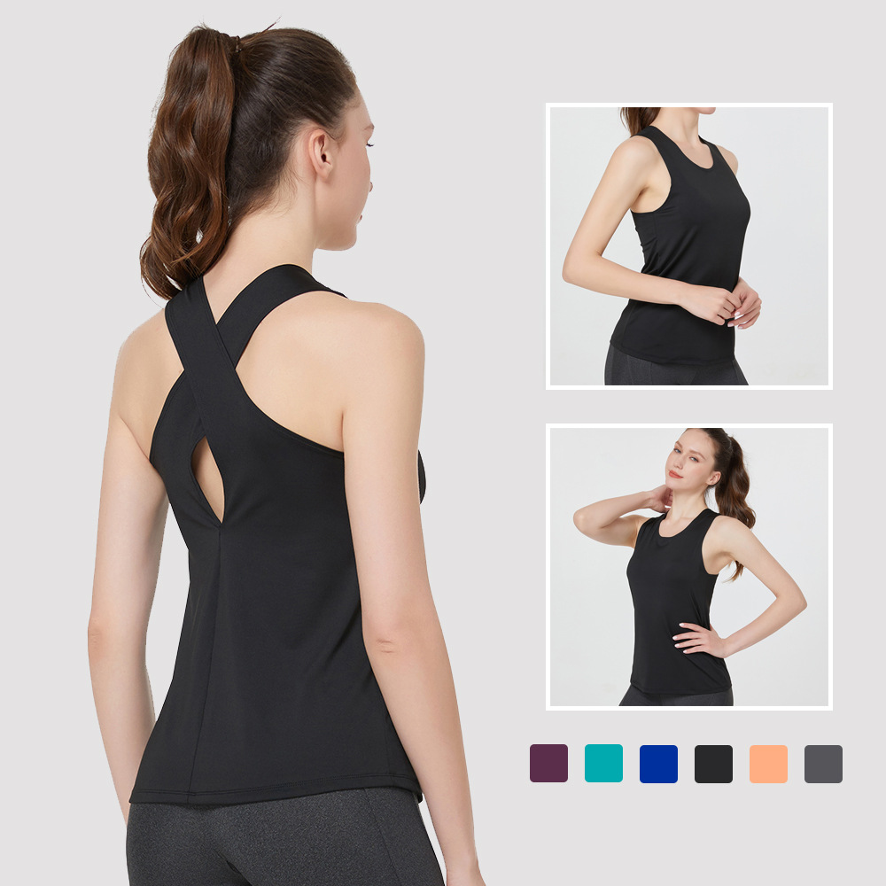 Yoga Pilates vest training clothes women's outer blouse lightweight breathable cross back fitness top yoga clothes