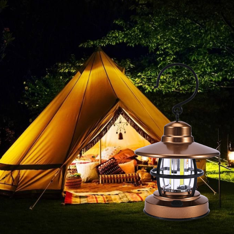 Retro pony lamp outdoor lighting cross-border new camping lamp COB outdoor retro portable mini hanging LED