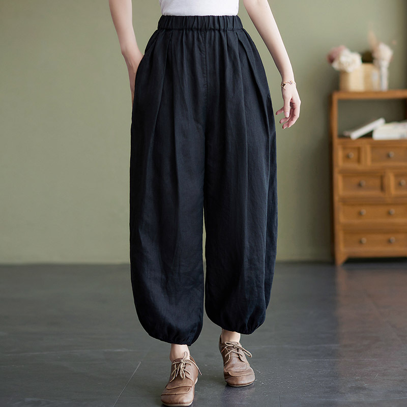 Summer Thin Artistic Cotton and Linen Solid Color Lantern Pants Women's New Loose Casual All-match Leg Radish Pants