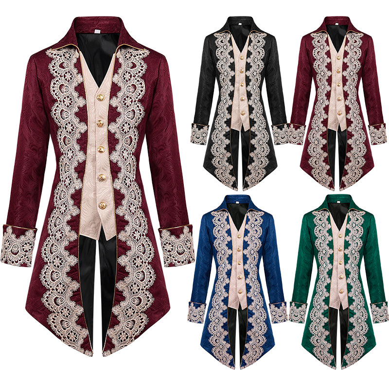 2024 New Men's Steampunk Gothic Coat Victorian Lace Tuxedo Frock Coat