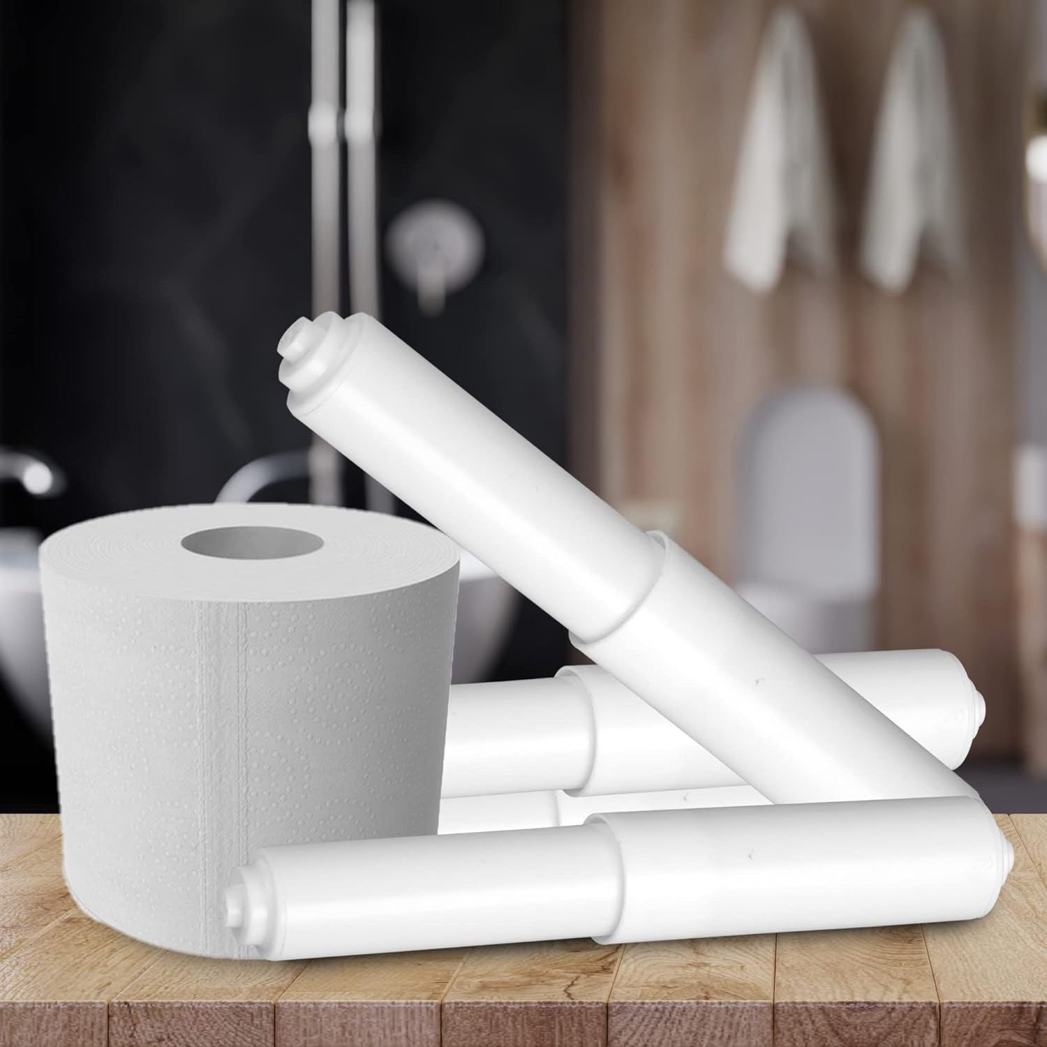 Bathroom Tissue Box Accessories Plastic Spring Telescopic Rod White Plastic Roll Paper Shaft Tissue Holder Paper Roller 3PCs Pack