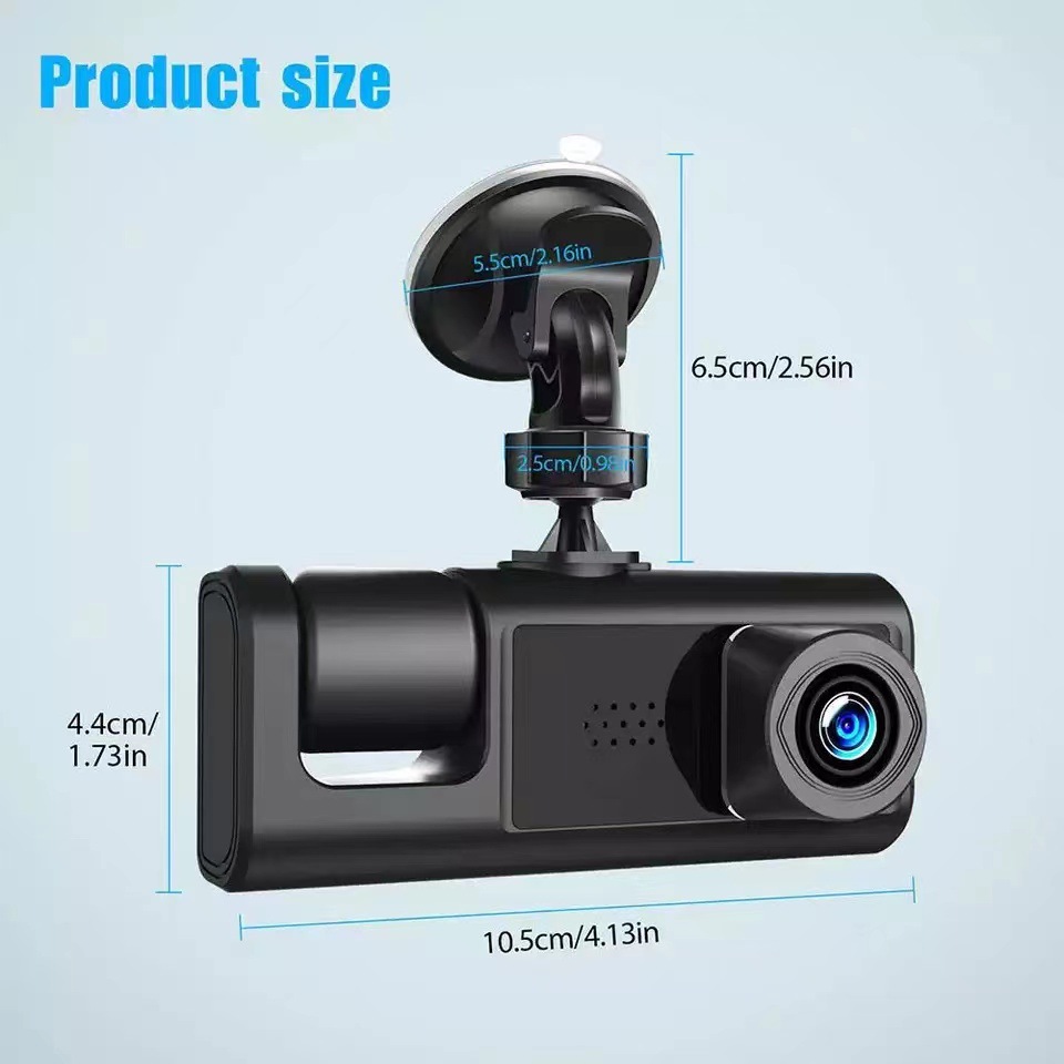 Cross-border driving recorder HD night vision 1080p car front car rear 2-inch three-lens car camera
