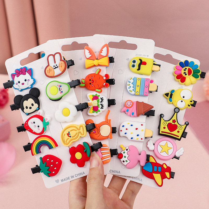 Children's hairpin Princess ice cream fruit cute little girl flexible glue 10-piece set hairpin suit side clip head