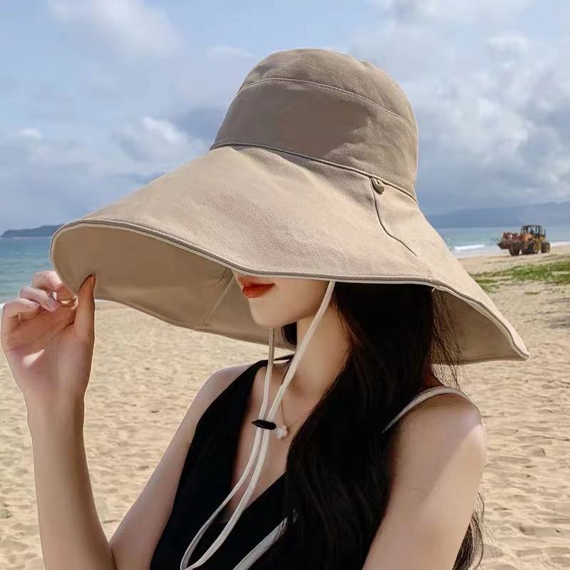 Sunscreen Hat Outdoor Sun Hat Oversized Brim Double-Sided Fisherman Hat Women's Summer Korean Foldable Spring and Summer Sun Hat