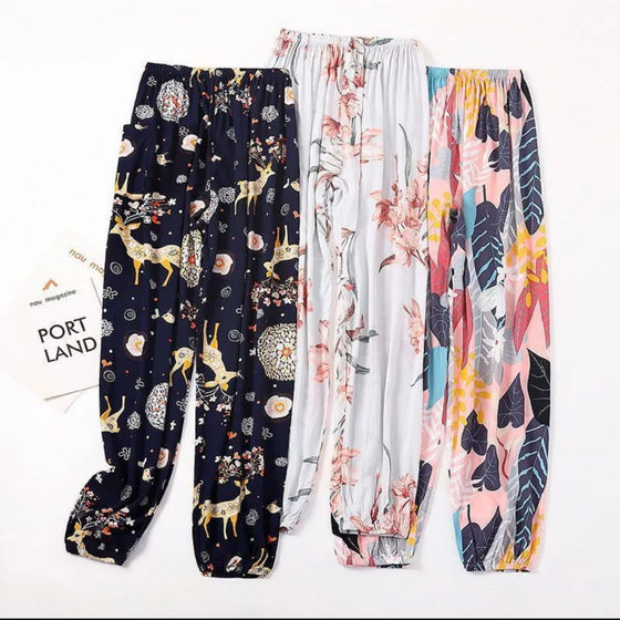 Summer Women's Cotton Silk Bloomers Adult Anti-mosquito Pants Beach Pants Artificial Cotton Casual Loose Cotton Silk Pants