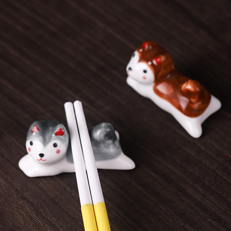 Cute cartoon puppy ceramic small ornaments dining table chopsticks holder public chopsticks holder Shiba Inu small holder crafts for chopsticks