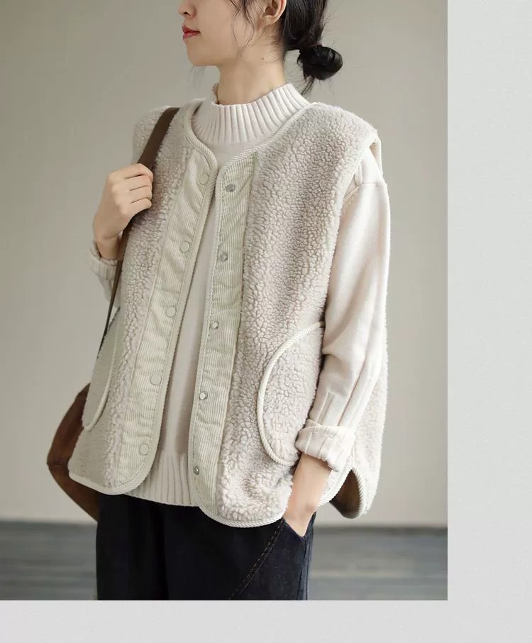 Gilet in pelliccia di agnello bifacciale per donna autunno e inverno Nuovo gilet retrò artistico ampio in velluto a coste cappotto positivo e negativo cappotto imbottito in cotone_voghion.com